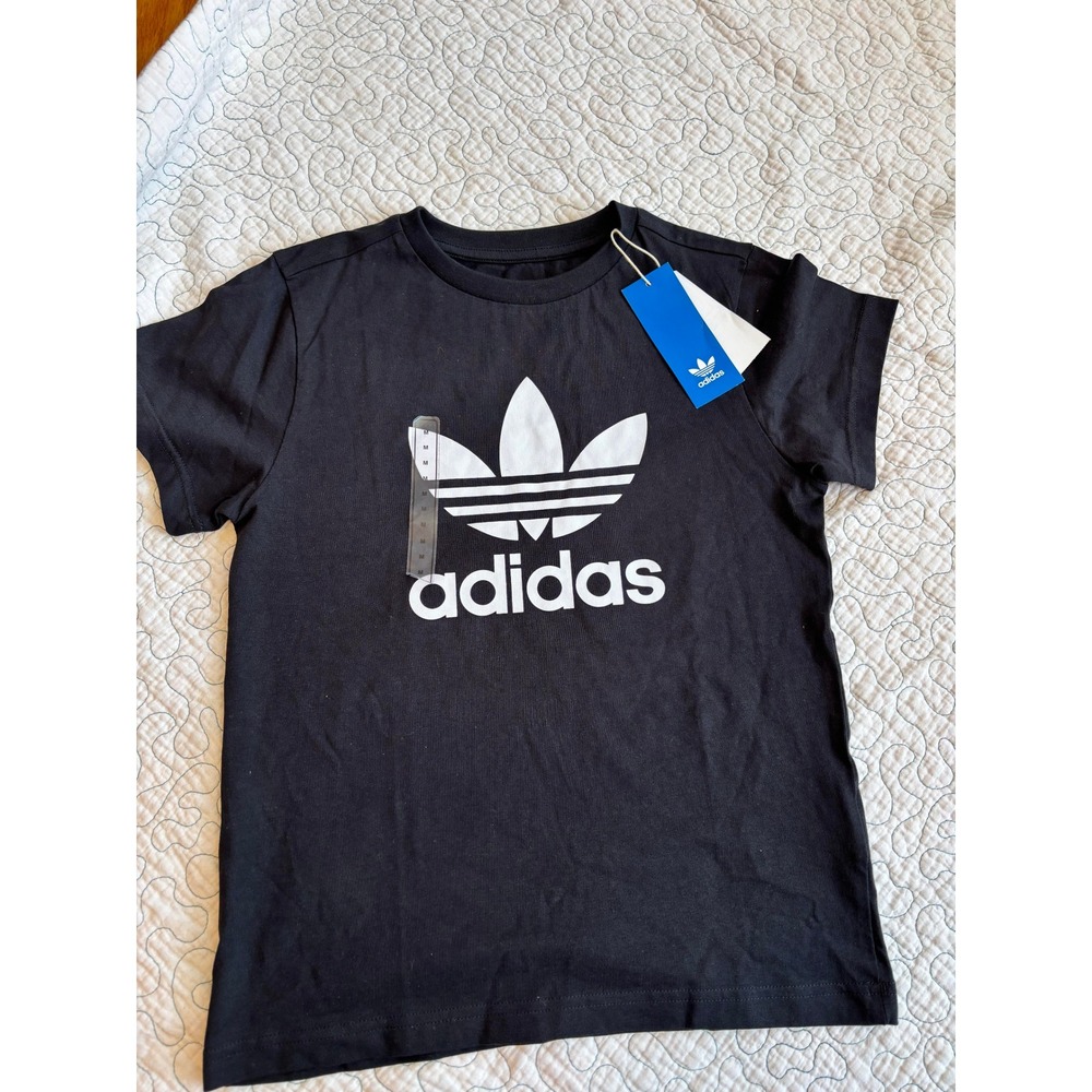 Adidas Originals Kids Trefoil Logo T-Shirt Black White Size Medium